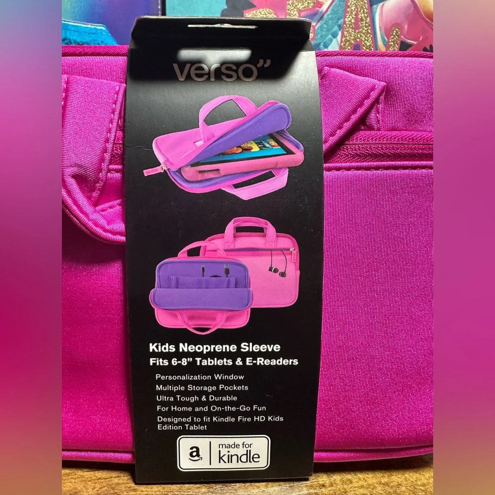 Verso Kids Neoprene Sleeve -Fits 6-8” Tablets & E-Readers - Pink (Purple Inside)